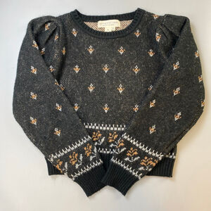 Saltwater Luxe Sweater Medium Puffed Sleeve Fair Isle Trim Soft Girl Academia